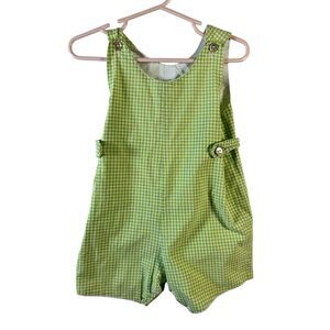 Papo d Anjo 2 year old green romper white green checkered